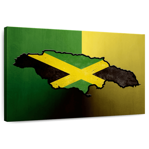 Elephant Stock Jamaican Island Flag Wall Art - Horizontal Canvas Wall Art - Living Room Wall Decor - Flags Canvas - Black And Green Decor - 48" x 32"