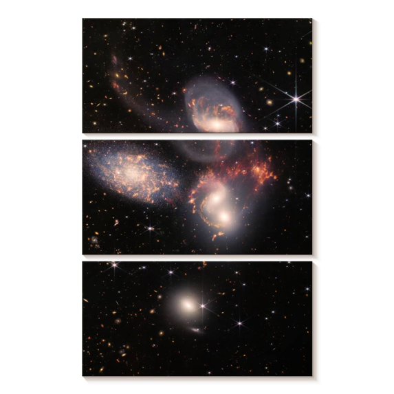 Elephant Stock James Webb's Stephan's Quintet Wall Art - Vertical Multi Panel Canvas - Living Room Wall Decor - Astronomy & Space Multi Panel - Black And Gray Decor By Nasa - 14" x 23"
