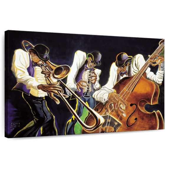 Elephant Stock Jamming I Wall Art - Horizontal Canvas Wall Art - Dining Room Wall Decor - Music Canvas - Black And Purple Decor By Steven Johnson - 12" x 8"