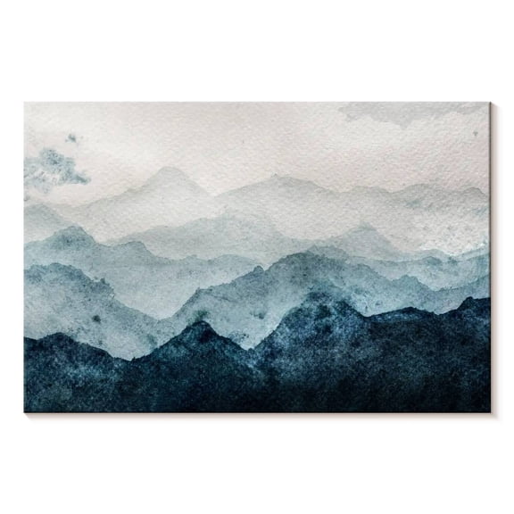 Elephant Stock Japanese Mountain Landscape Abstract Wall Art - Horizontal Canvas Wall Art - Hallway Wall Decor - Abstract Canvas - Blue And White Decor - 36" x 24"