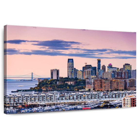 Elephant Stock Jersey City Skyline Wall Art - Horizontal Canvas Wall Art - Living Room Wall Decor - Places Canvas - Blue And Gray Decor - 51" x 34"
