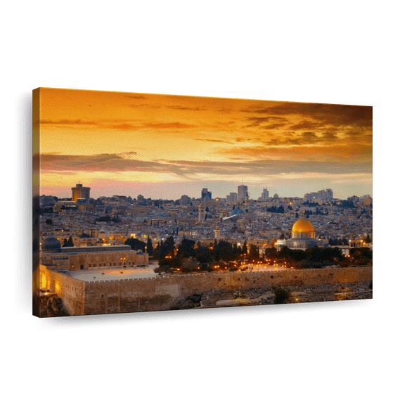 Elephant Stock Jerusalem Sunset Cityscape Wall Art - Horizontal Canvas Wall Art - Living Room Wall Decor - Places Canvas - Orange And Brown Decor - 12" x 8"