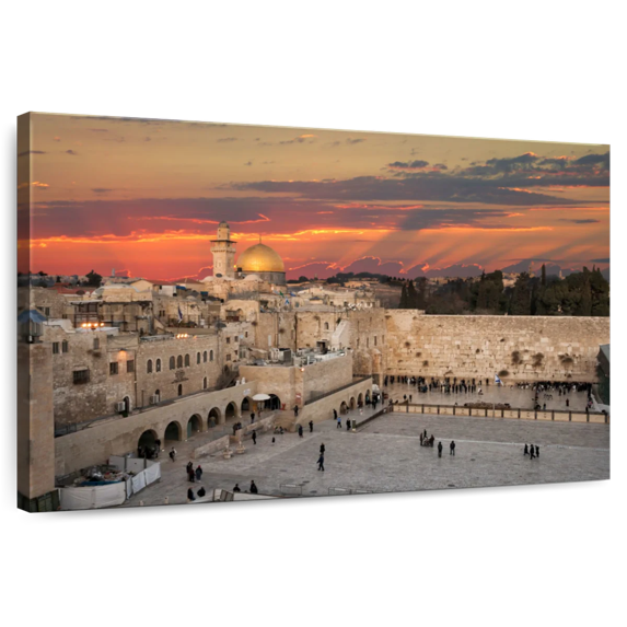 Elephant Stock Jerusalem Temple Mount Wall Art - Horizontal Canvas Wall Art - Living Room Wall Decor - Places Canvas - Orange And Gray Decor - 12" x 8"