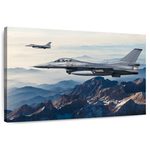 Elephant Stock Jets Over The Mountains Wall Art - Horizontal Canvas Wall Art - Living Room Wall Decor - Military Canvas - Brown And Silver Decor - 51" x 34"