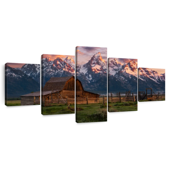 Elephant Stock John Moulton Barn Wall Art - Horizontal Multi Panel Canvas - Living Room Wall Decor - Architecture Multi Panel - Blue And Green Decor - 68" x 30"