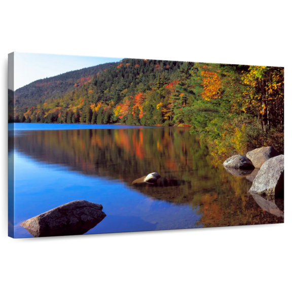 Elephant Stock Jordan Pond In Autumn Wall Art - Horizontal Canvas Wall Art - Dining Room Wall Decor - Nature Canvas - Blue And Green Decor - 12" x 8"