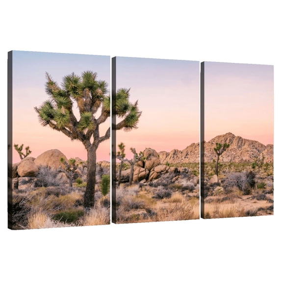 Elephant Stock Joshua Tree Patch Wall Art - Horizontal Multi Panel Canvas - Living Room Wall Decor - Floral And Botanical Multi Panel - Orange And Beige Decor - 74" x 48"