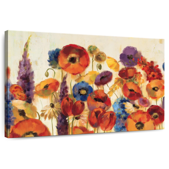 Elephant Stock Joyful Garden Wall Art - Horizontal Canvas Wall Art - Living Room Wall Decor - Floral And Botanical Canvas - Orange And Yellow Decor By Silvia Vassileva - 24" x 16"