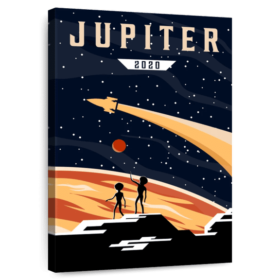Elephant Stock Jupiter Expedition Wall Art - Vertical Canvas Wall Art - Living Room Wall Decor - Astronomy & Space Canvas - Beige And Black Decor - 16" x 24"