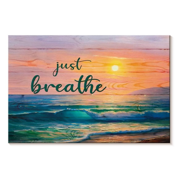 Elephant Stock Just Breathe Sunset Wall Art - Horizontal Canvas Wall Art - Living Room Wall Decor - Inspirational And Typography Canvas - Orange And Purple Decor - 12" x 8"