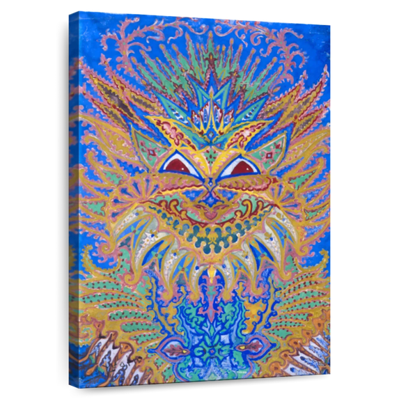 Elephant Stock Kaleidoscope Cats Vi Wall Art - Vertical Canvas Wall Art - Living Room Wall Decor - Abstract Canvas - Blue And White Decor By Louis Wain - 30" x 45"
