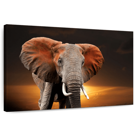Elephant Stock Kenyan Elephant Wall Art - Horizontal Canvas Wall Art - Living Room Wall Decor - Animal Canvas - Gray And Orange Decor - 30" x 20"