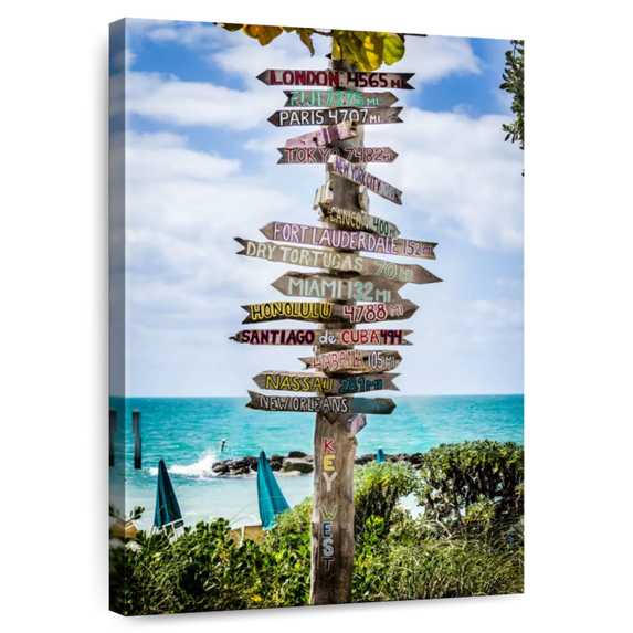 Elephant Stock Key West Destination Signs Wall Art - Vertical Canvas Wall Art - Dining Room Wall Decor - Places Canvas - Purple And Blue Decor - 20" x 30"