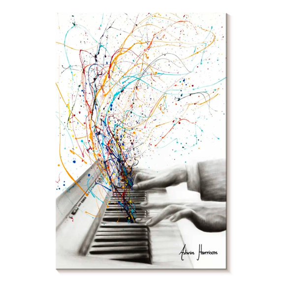 Elephant Stock The Keyboard Solo Wall Art - Vertical Canvas Wall Art - Living Room Wall Decor - Music Canvas - White And Turquoise Decor By Ashvin Harrison - 26" x 39"