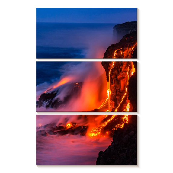 Elephant Stock Kilauea Lava Falls Wall Art - Vertical Multi Panel Canvas - Living Room Wall Decor - Nature Multi Panel - Blue And Orange Decor - 14" x 23"