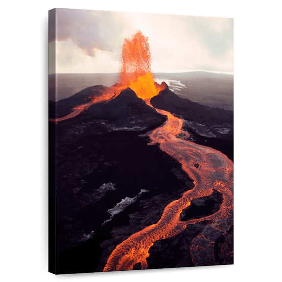 Elephant Stock Kilauea Volcano Erupting Wall Art - Vertical Canvas Wall Art - Living Room Wall Decor - Nature Canvas - Beige And Gray Decor - 34" x 51"
