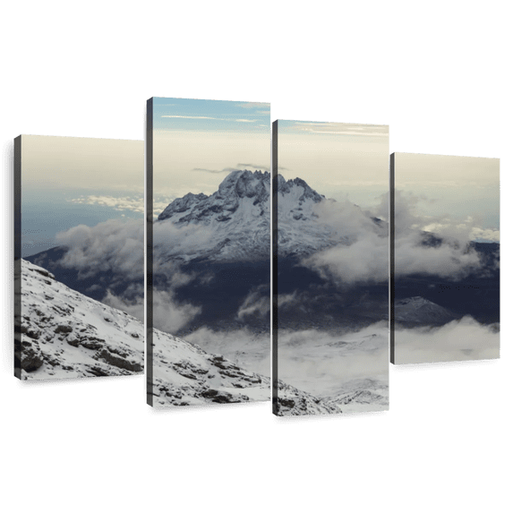 Elephant Stock Kilimanjaro Snow Mountain Wall Art - Horizontal Multi Panel Canvas - Living Room Wall Decor - Nature Multi Panel - Black And White Decor - 43" x 27"