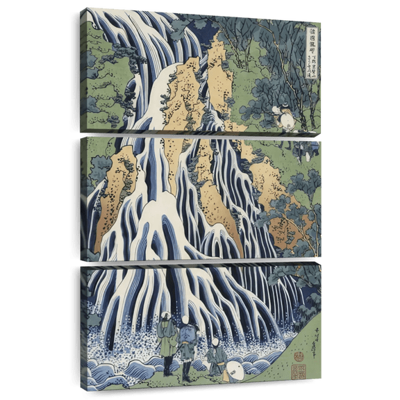 Elephant Stock Kirifuri Waterfall Near Kurokami Wall Art - Vertical Multi Panel Canvas - Living Room Wall Decor - Nature Multi Panel - Yellow And Blue Decor By Katsushika Hokusai - 20" x 32"