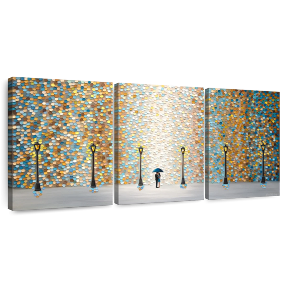 Elephant Stock Kiss Under The Golden Rain Wall Art - Horizontal Multi Panel Canvas - Living Room Wall Decor - Love Multi Panel - Black And Blue Decor By Ekaterina Ermilkina - 38" x 18"