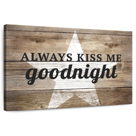 Elephant Stock Kiss Me Goodnight Love Typography Wall Sign Wall Art - Horizontal Canvas Wall Art - Living Room Wall Decor - Wall Signs Canvas - Black And Brown Decor - 24" x 16"