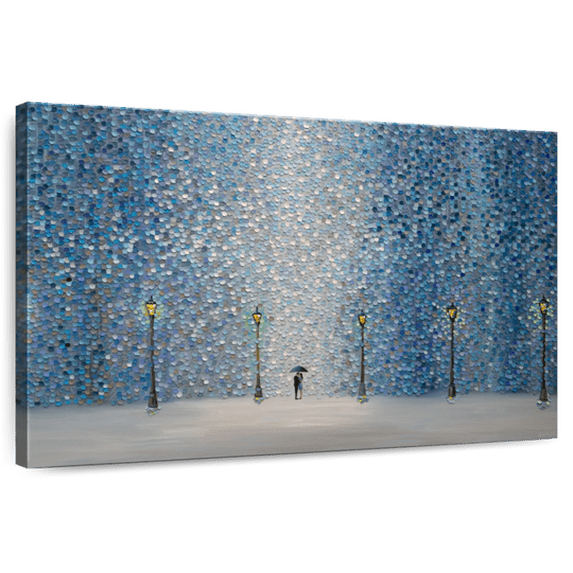 Elephant Stock Kiss Under The Rain Wall Art - Horizontal Canvas Wall Art - Living Room Wall Decor - Love Canvas - Blue And Gray Decor By Ekaterina Ermilkina - 12" x 8"