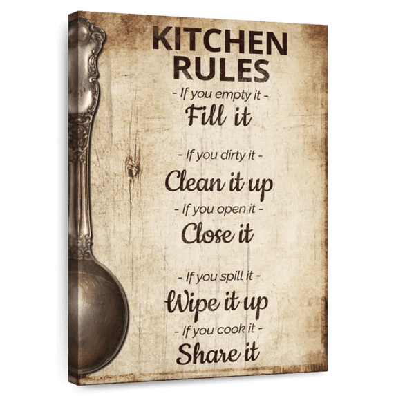 Elephant Stock Kitchen Rules Wall Art - Vertical Canvas Wall Art - Kitchen Wall Decor - Inspirational And Typography Canvas - Beige And Brown Decor - 32" x 48"