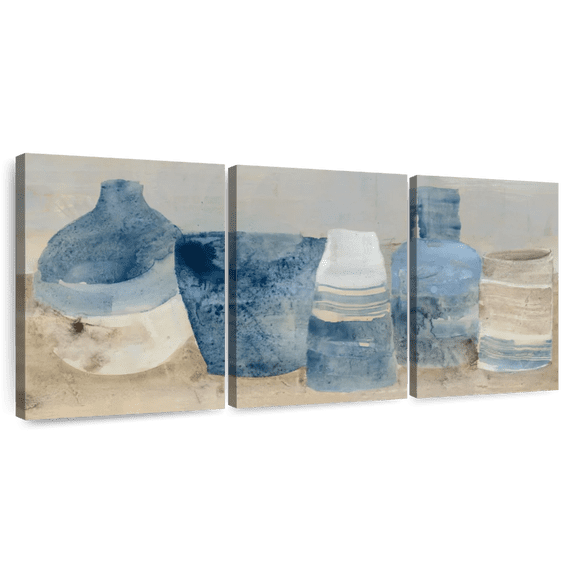Elephant Stock Kitchen Still Life Iii Wall Art - Horizontal Multi Panel Canvas - Dining Room Wall Decor - Decor Elements Multi Panel - Blue And Beige Decor By Albena Hristova - 80" x 39"