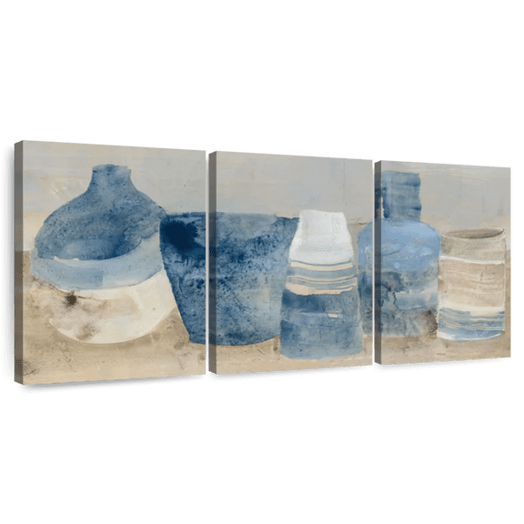 Elephant Stock Kitchen Still Life Iii Wall Art - Horizontal Multi Panel Canvas - Dining Room Wall Decor - Decor Elements Multi Panel - Blue And Beige Decor By Albena Hristova - 80" x 39"