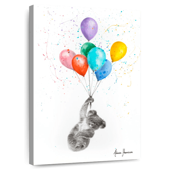 Elephant Stock The Koala And The Balloons Wall Art - Vertical Canvas Wall Art - Living Room Wall Decor - Animal Canvas - White And Pink Decor By Ashvin Harrison - 16" x 24"