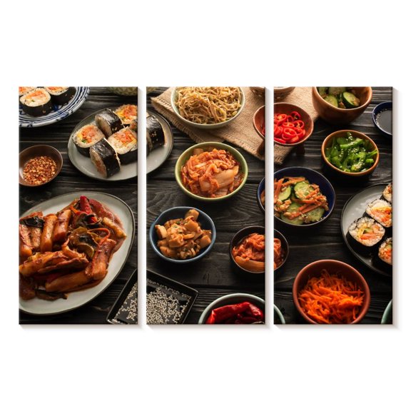 Elephant Stock Korean Cuisine Wall Art - Horizontal Multi Panel Canvas - Kitchen Wall Decor - Food And Drink Multi Panel - Brown And Orange Decor - 23" x 14"