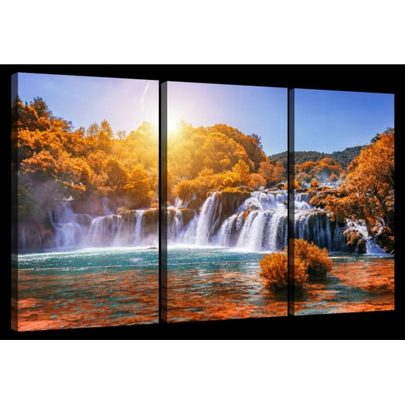 Elephant Stock Krka National Park Waterfall Wall Art - Horizontal Multi Panel Canvas - Living Room Wall Decor - Nature Multi Panel - Gray And Orange Decor - 23" x 14"