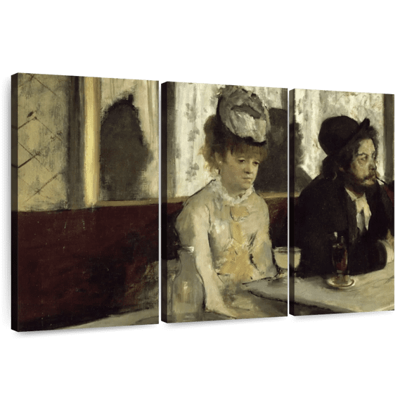 Elephant Stock L'absinthe Wall Art - Horizontal Multi Panel Canvas - Living Room Wall Decor - People Multi Panel - Red And Gray Decor By Edgar Degas - 33" x 20"