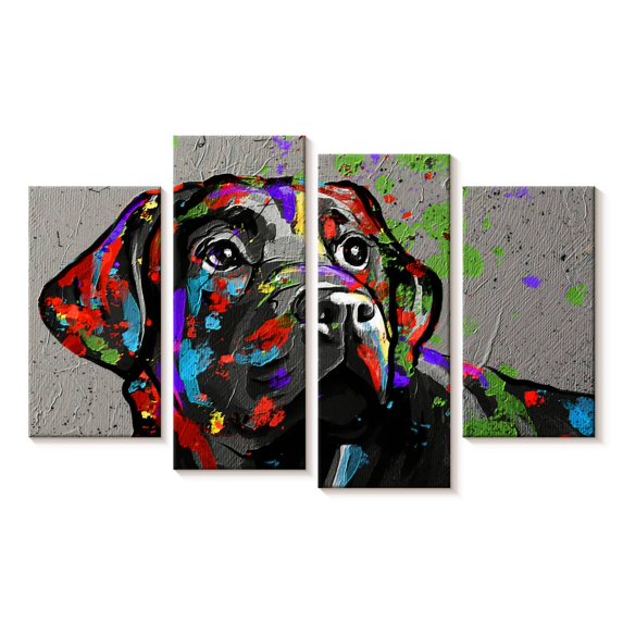 Elephant Stock Labrador Wall Art - Horizontal Multi Panel Canvas - Living Room Wall Decor - Animal Multi Panel - Black And Red Decor - 24" x 14"