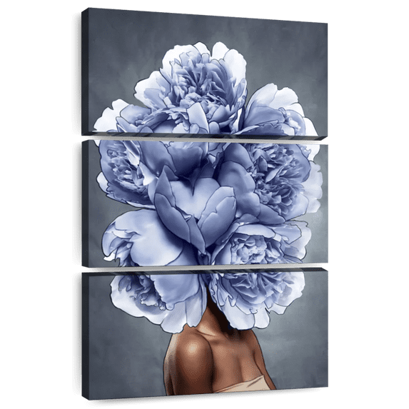 Elephant Stock Lady Peony Vii Wall Art - Vertical Multi Panel Canvas - Lobby Wall Decor - Floral And Botanical Multi Panel - Gray And White Decor - 20" x 32"