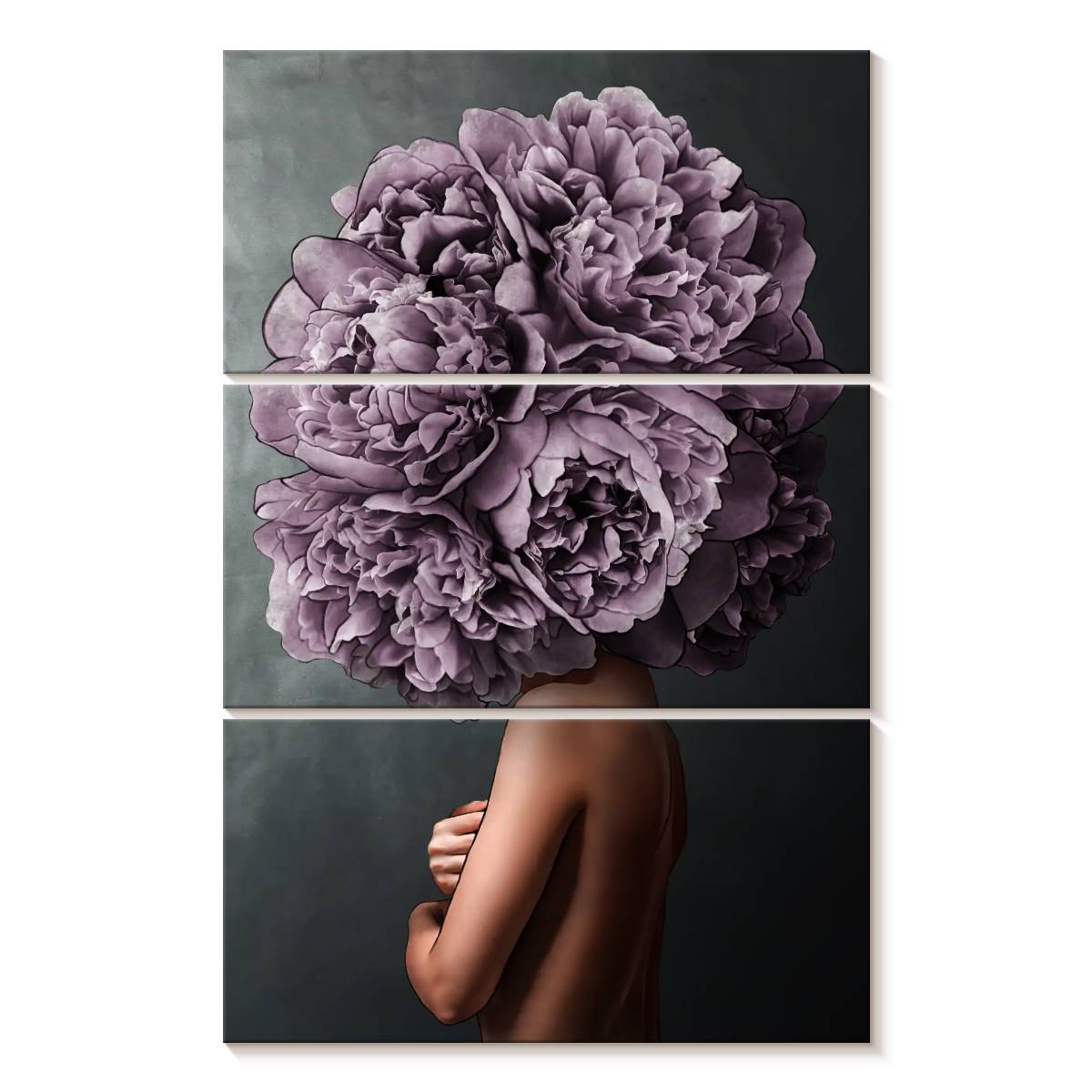 Elephant Stock Lady Purple Peony Wall Art - Vertical Multi Panel Canvas ...