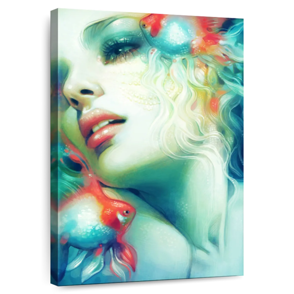 Elephant Stock Lady Scale Wall Art - Vertical Canvas Wall Art - Living Room Wall Decor - People Canvas - Teal And Turquoise Decor By Anna Dittmann - 8" x 12"