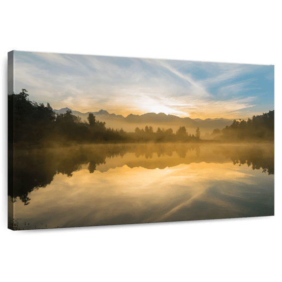 Elephant Stock Lake Matheson Sunset View Wall Art - Horizontal Canvas Wall Art - Living Room Wall Decor - Nature Canvas - Blue And Black Decor - 12" x 8"