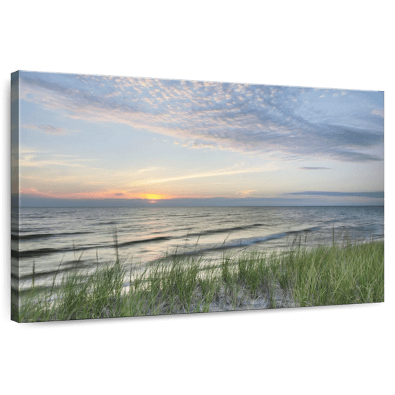 Elephant Stock Lake Michigan Sunset Wall Art - Horizontal Canvas Wall Art - Living Room Wall Decor - Nature Canvas - Gray And Blue Decor By Alan Majchrowicz - 12" x 8"