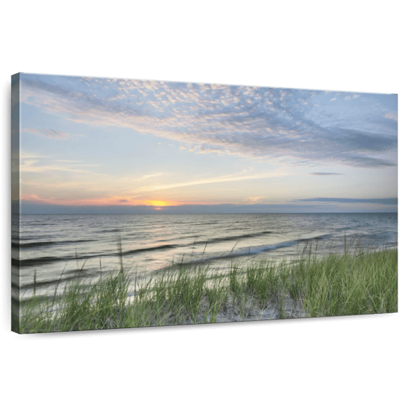 Elephant Stock Lake Michigan Sunset Wall Art - Horizontal Canvas Wall Art - Living Room Wall Decor - Nature Canvas - Gray And Blue Decor By Alan Majchrowicz - 12" x 8"