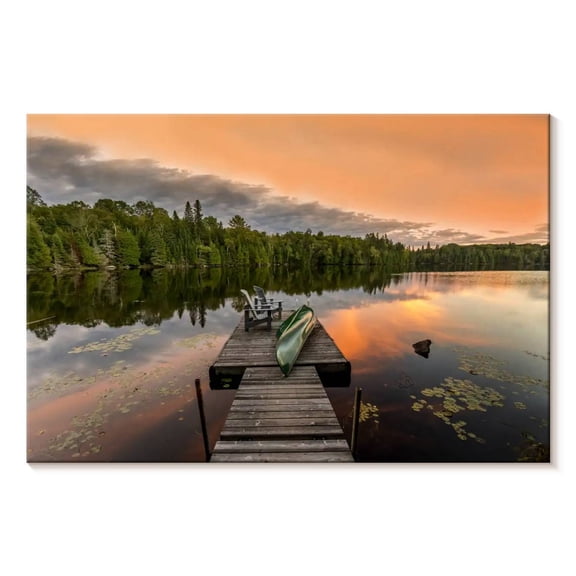 Elephant Stock Lake Ontario Dock At Sunset Wall Art - Horizontal Canvas Wall Art - Living Room Wall Decor - Nature Canvas - Orange And Gray Decor - 45" x 30"