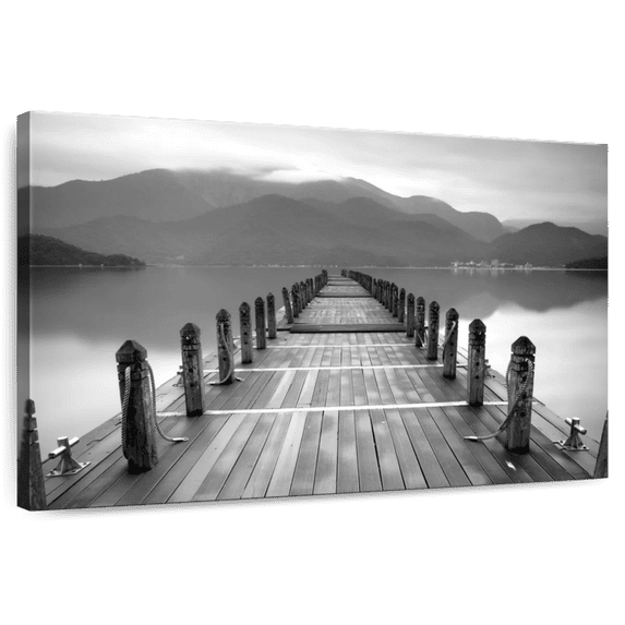 Elephant Stock Lake Pier I Wall Art - Horizontal Canvas Wall Art - Living Room Wall Decor - Nautical Canvas - Black And Gray Decor By Photoinc Studio - 48" x 32"