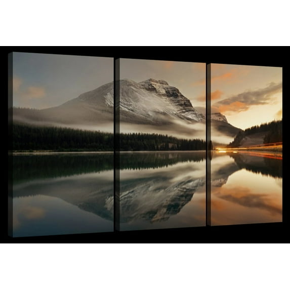 Elephant Stock Lake At Sunset Wall Art - Horizontal Multi Panel Canvas - 3 Pieceliving Room Wall Decor - Photography Nature Multi Panel - Brown And Gray Decor - 38" x 24"