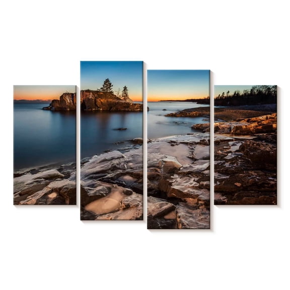 Elephant Stock Lake Superior At Dusk Wall Art - Horizontal Multi Panel Canvas - Living Room Wall Decor - Nature Multi Panel - Blue And Teal Decor - 36" x 22"