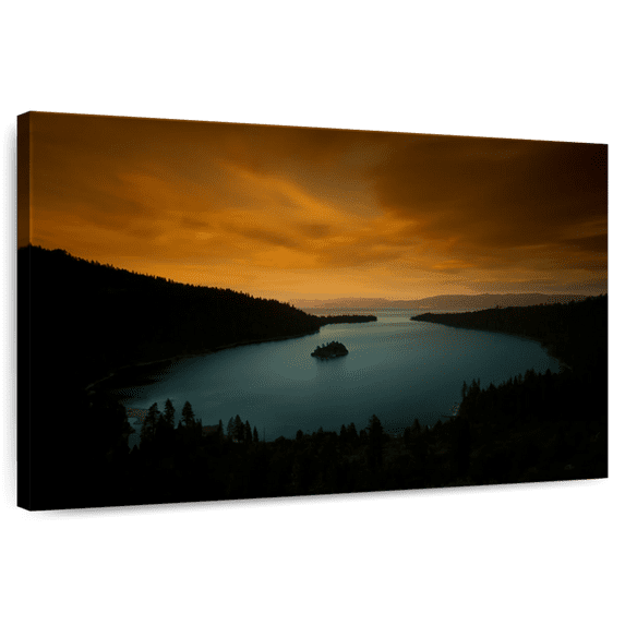 Elephant Stock Lake Tahoe At Nightfall Wall Art - Horizontal Canvas Wall Art - Living Room Wall Decor - Nature Canvas - Orange And Brown Decor - 39" x 26"