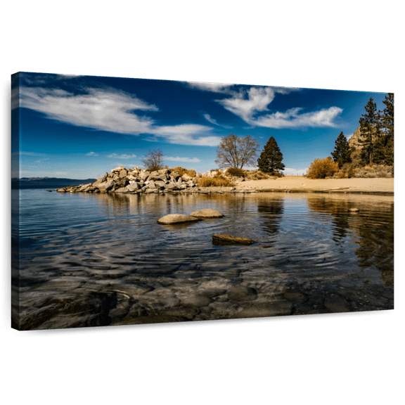 Elephant Stock Lake Tahoe Panorama Wall Art - Horizontal Canvas Wall Art - Living Room Wall Decor - Nature Canvas - Blue And Beige Decor - 12" x 8"