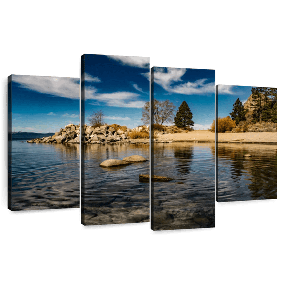 Elephant Stock Lake Tahoe Panorama Wall Art - Horizontal Multi Panel Canvas - Living Room Wall Decor - Nature Multi Panel - Blue And Beige Decor - 36" x 22"