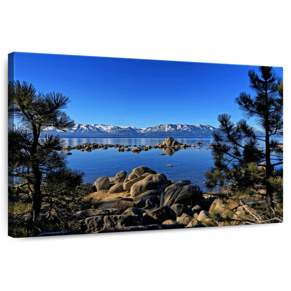 Elephant Stock Lake Tahoe From Zephyr Cove Wall Art - Horizontal Canvas Wall Art - Living Room Wall Decor - Nature Canvas - Blue And Black Decor - 36" x 24"