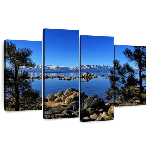 Elephant Stock Lake Tahoe From Zephyr Cove Wall Art - Horizontal Multi Panel Canvas - Living Room Wall Decor - Nature Multi Panel - Blue And Black Decor - 43" x 27"