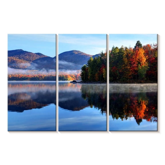 Elephant Stock Lake Vermont Reflection Wall Art - Horizontal Multi Panel Canvas - Living Room Wall Decor - Nature Multi Panel - Blue And Orange Decor - 38" x 24"