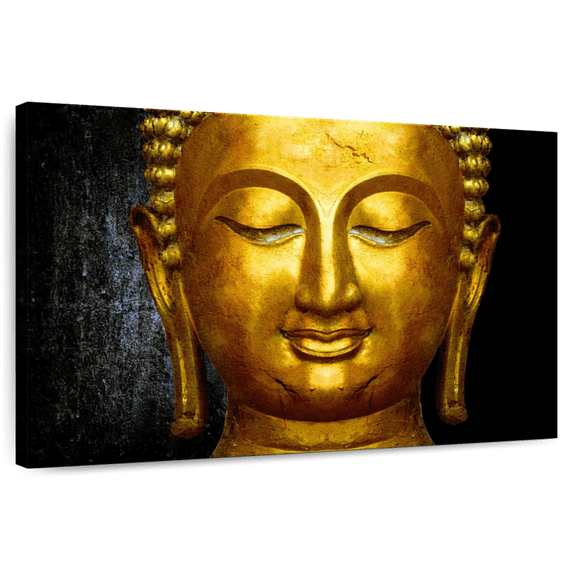 Elephant Stock Large Buddha Face Wall Art - Horizontal Canvas Wall Art - Living Room Wall Decor - Photography Religion And Spirituality Canvas - Black And Gray Decor - 12" x 8"